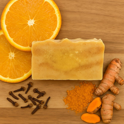 Crystal Clear Golden Glow Oatmeal Soap | Sweet Orange, Cassia & Clove | Prismatic Soap Company (Step 1)