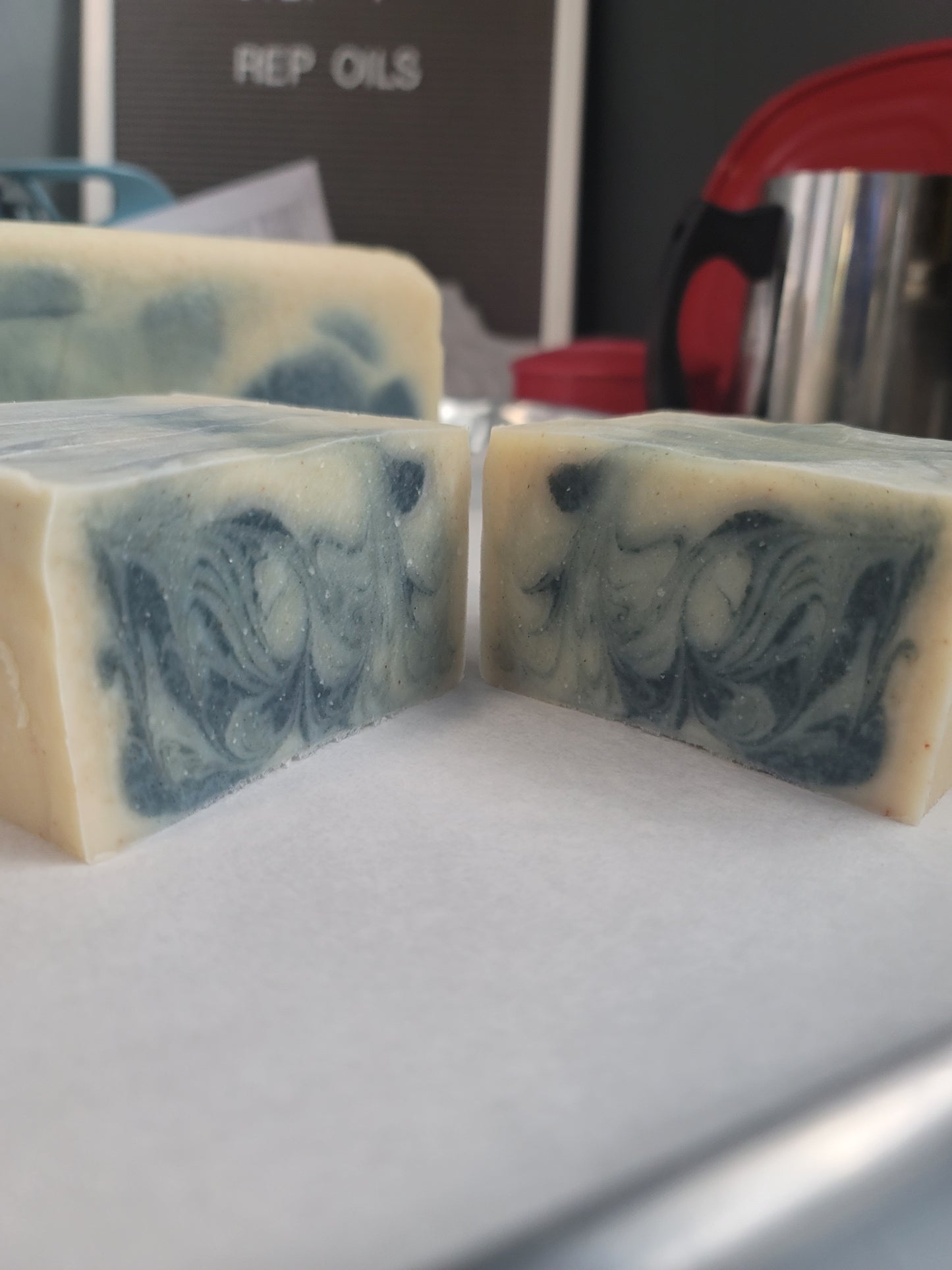 Calm & Cozy oatmeal bar soap by Prismatic Soap Company for sensitive and eczema-prone skin with a soft citrus botanical scent.